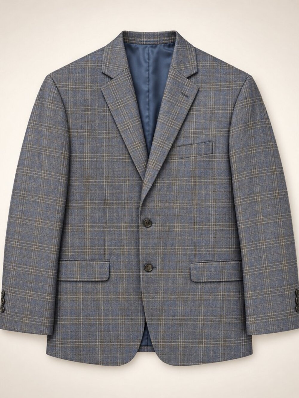 Egara Men’s 42S Slim Fit Blue Gray Plaid 100% Wool Blazer Sport Coat